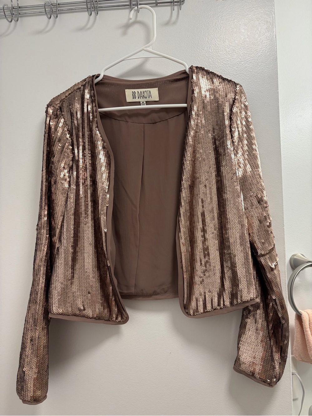 BB Dakota Rose Gold Sequin Open Blazer